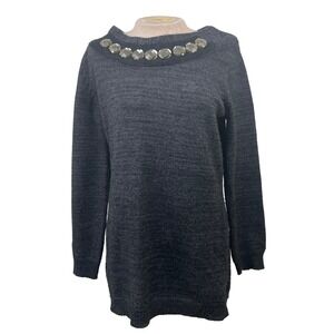Simply Vera Vera Wang Womens Sweater Size M Dark Gray Embellished Long‎ Sleeve